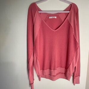EUC We The Free Pink Waffle Knit V-Neck Pullover Sweater Size S